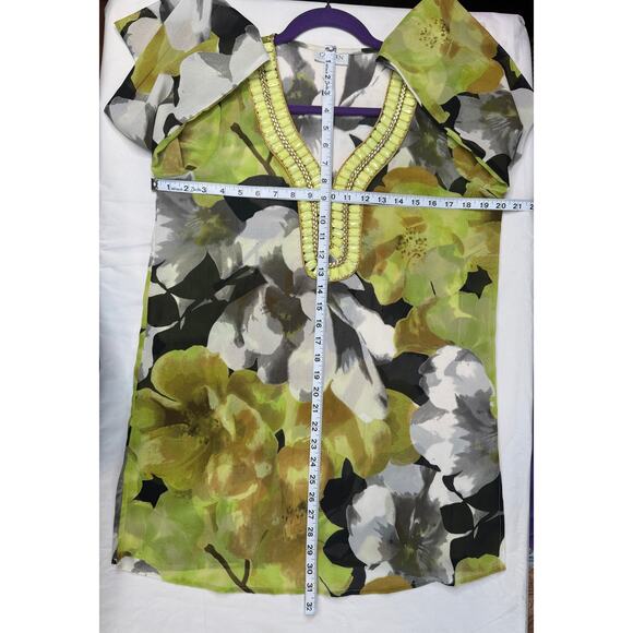 Carmen Marc Valvo Floral Blouse - Yellow, Green, Black - Picture 6 of 9